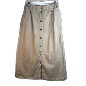 Bobbie Brooks Aline Khaki Button Front Maxi Skirt Utility Traditional Size 10‎